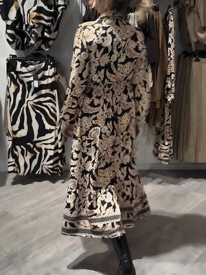 Elegant Printed Long-Sleeve Dress