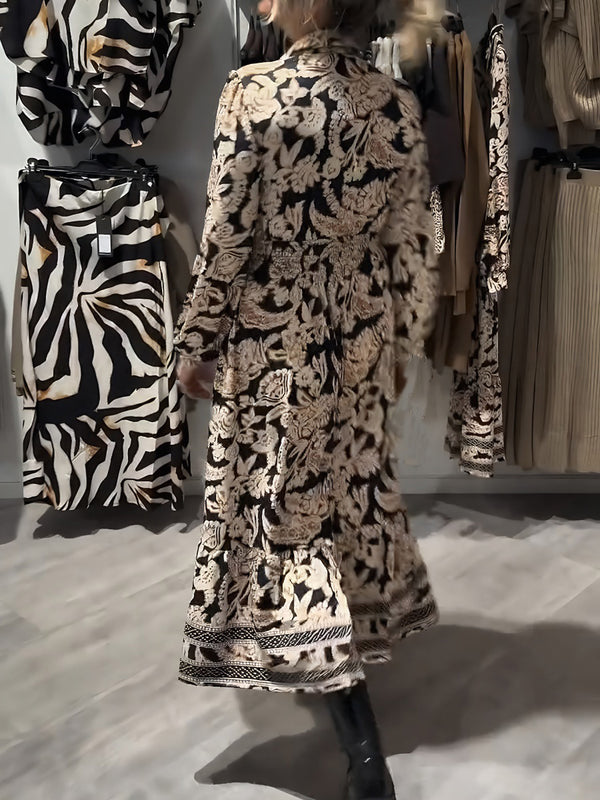 Elegant Printed Long-Sleeve Dress