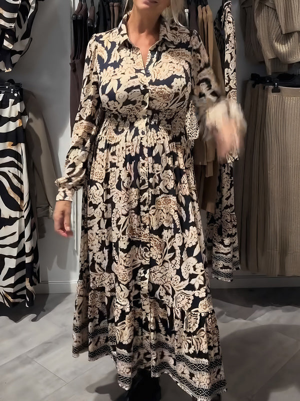 Elegant Printed Long-Sleeve Dress