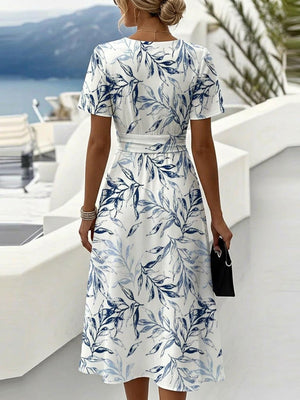 Elegant Printed V-Neck Midi Dress