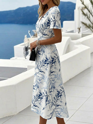 Elegant Printed V-Neck Midi Dress