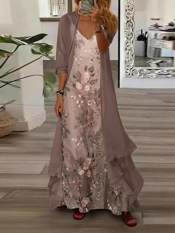 Elegant Resort Maxi Dress & Chiffon Shawl Set