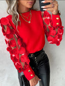 Elegant Round-Neck Blossom Sleeve Top