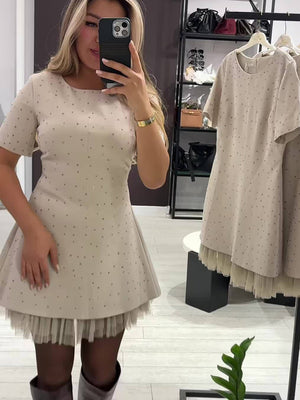 Elegant Round-Neck Embellished Dress