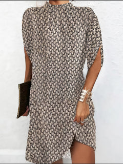 Elegant Round Neck Print Midi Dress