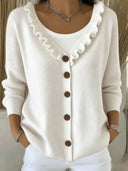 Elegant Ruffle Trim V-Neck Knit Cardigan