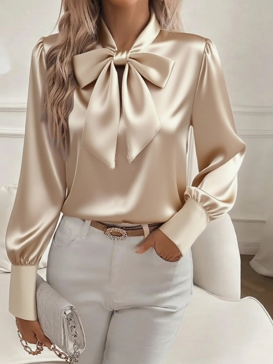Elegant Satin Bow-Tie Blouse