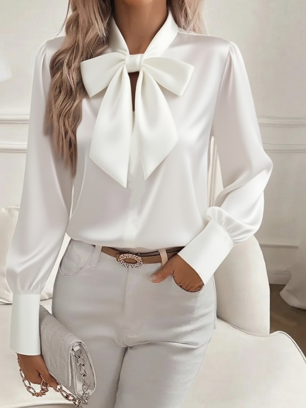 Elegant Satin Bow-Tie Blouse