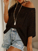 Elegant Short Sleeve Openwork Knit Top