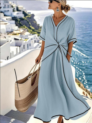 Elegant Short Sleeve Pleated Maxi Dress