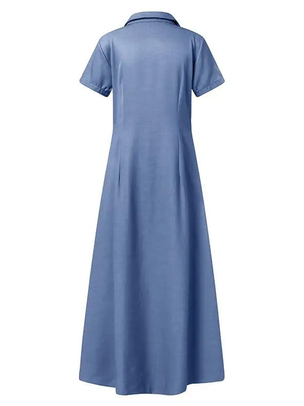 Elegant Short Sleeve Shirt Maxi Dress