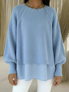 Elegant Solid Color Chiffon Hem Sweater
