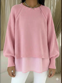 Elegant Solid Color Chiffon Hem Sweater