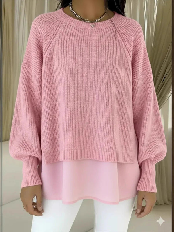 Elegant Solid Color Chiffon Hem Sweater