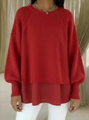 Elegant Solid Color Chiffon Hem Sweater