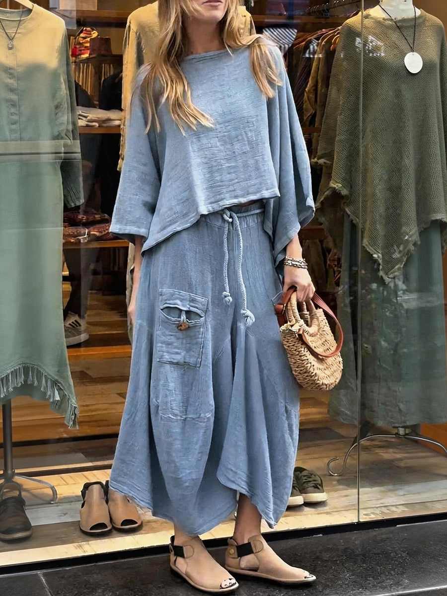 Elegant Solid Color Two-Piece Dress Set