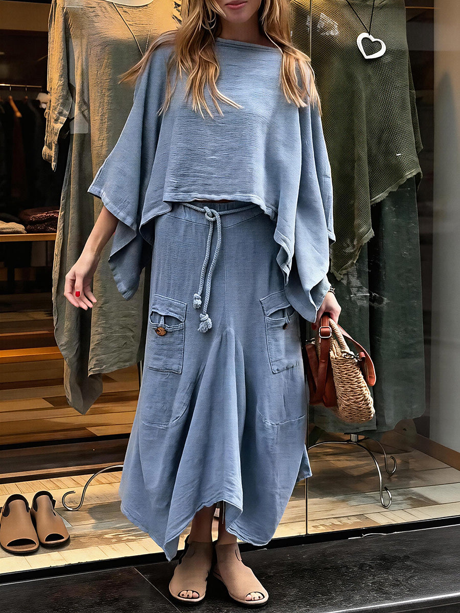 Elegant Solid Color Two-Piece Dress Set