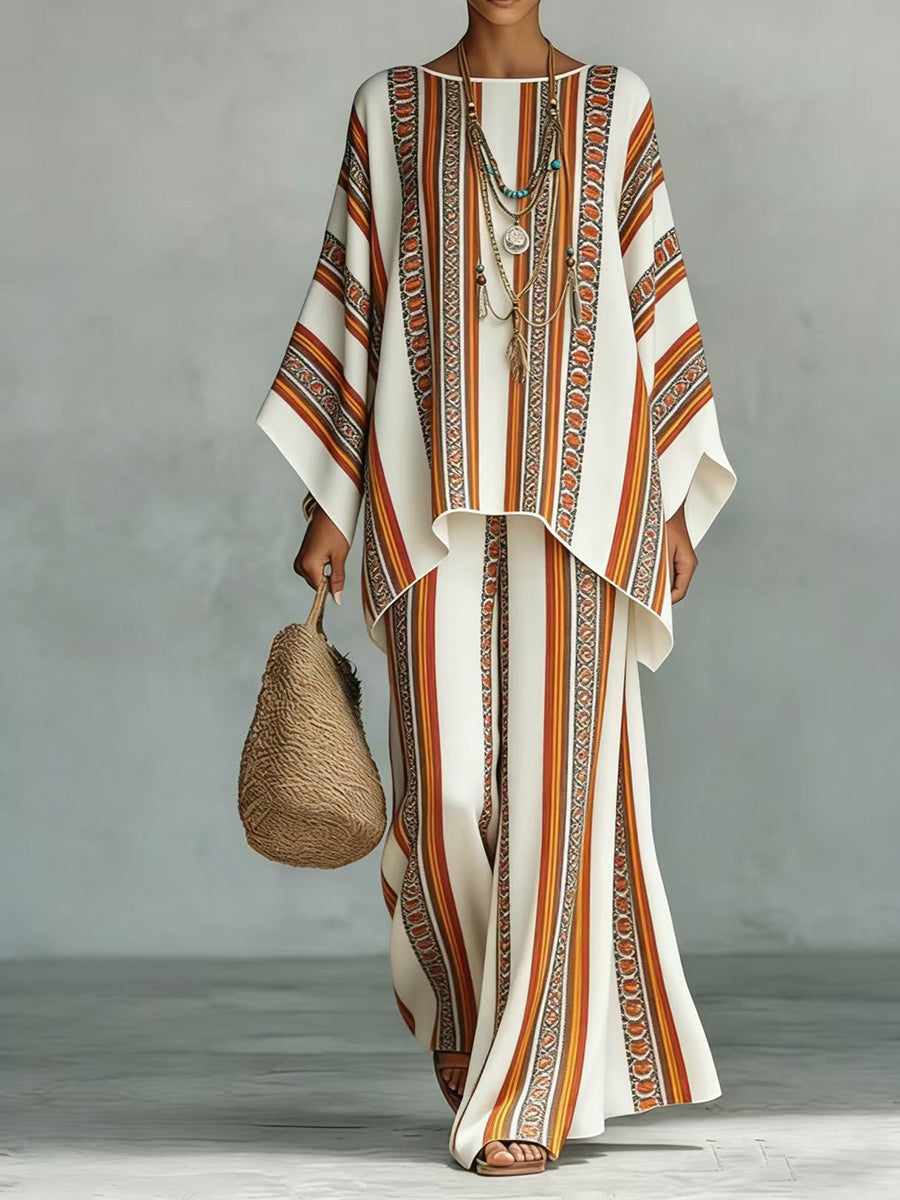 Elegant Striped Print Two-Piece Set