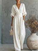 Elegant V-Neck Cinched Waist Jumpsuit