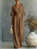 Elegant V-Neck Cinched Waist Jumpsuit