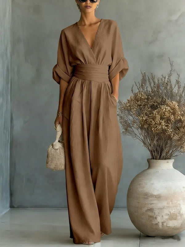 Elegant V-Neck Cinched Waist Jumpsuit