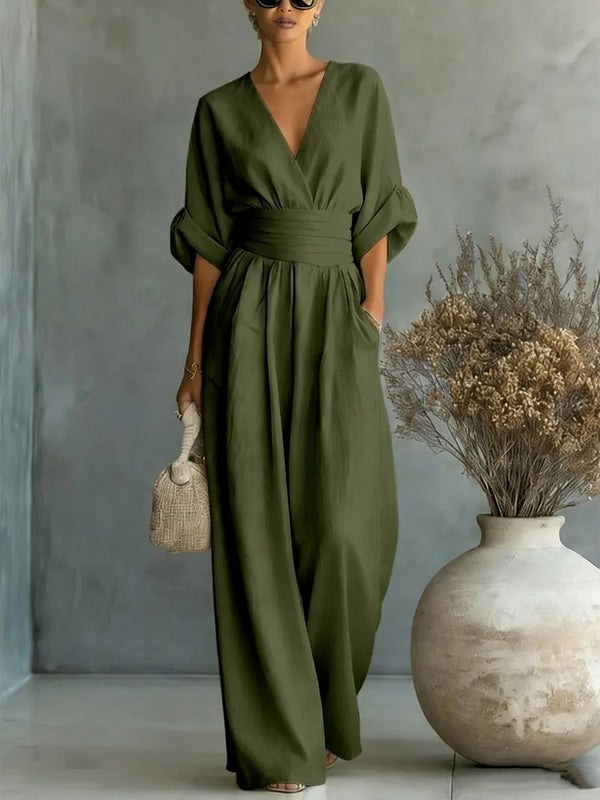Elegant V-Neck Cinched Waist Jumpsuit