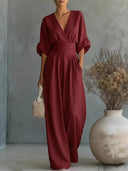 Elegant V-Neck Cinched Waist Jumpsuit