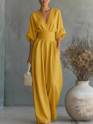 Elegant V-Neck Cinched Waist Jumpsuit