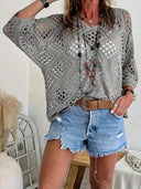 Elegant V-Neck Diamond Openwork Knit Top