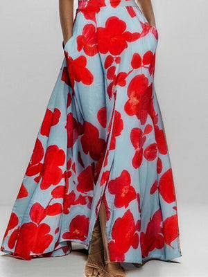 Elegant V-Neck Print Maxi Dress