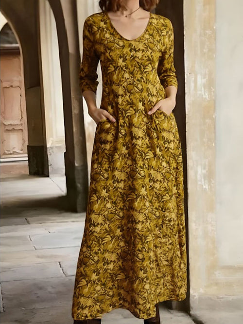 Elegant V-Neck Printed Dress