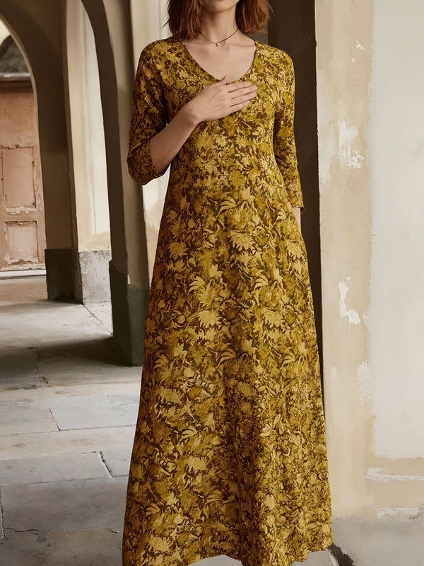 Elegant V-Neck Printed Dress