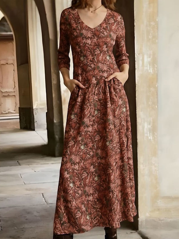 Elegant V-Neck Printed Dress