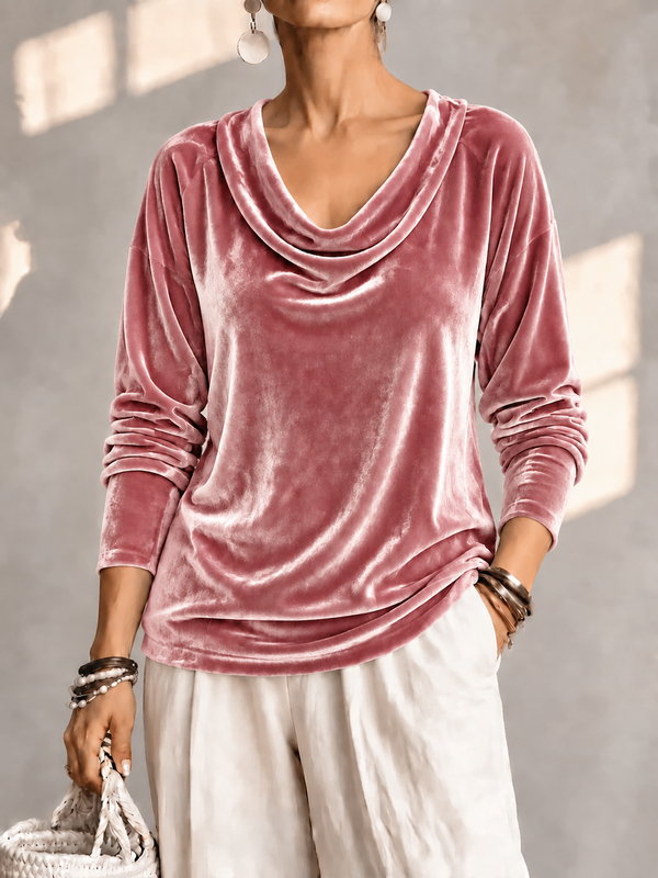 Elegant Velvet Cowl Neck Top