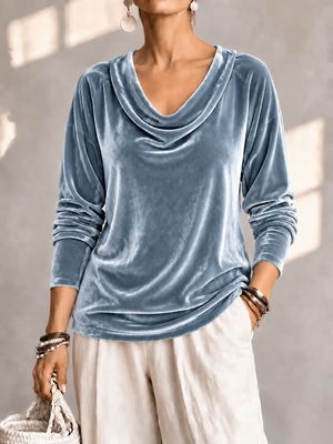 Elegant Velvet Cowl Neck Top