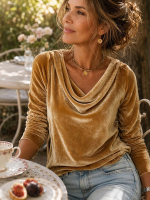 Elegant Velvet Cowl Neck Top