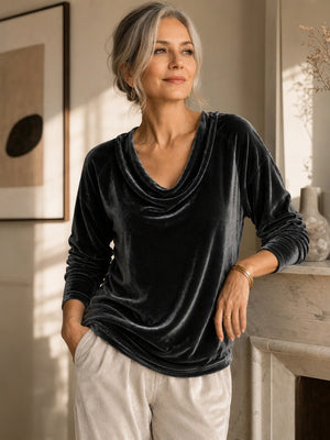 Elegant Velvet Cowl Neck Top