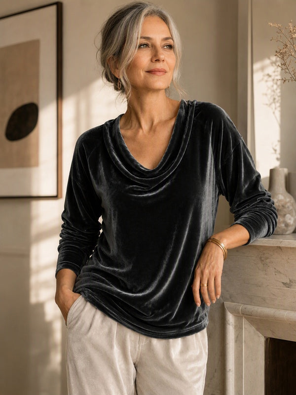 Elegant Velvet Cowl Neck Top