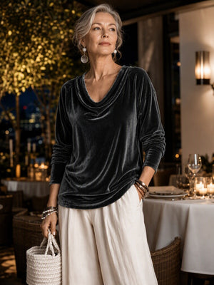Elegant Velvet Cowl Neck Top