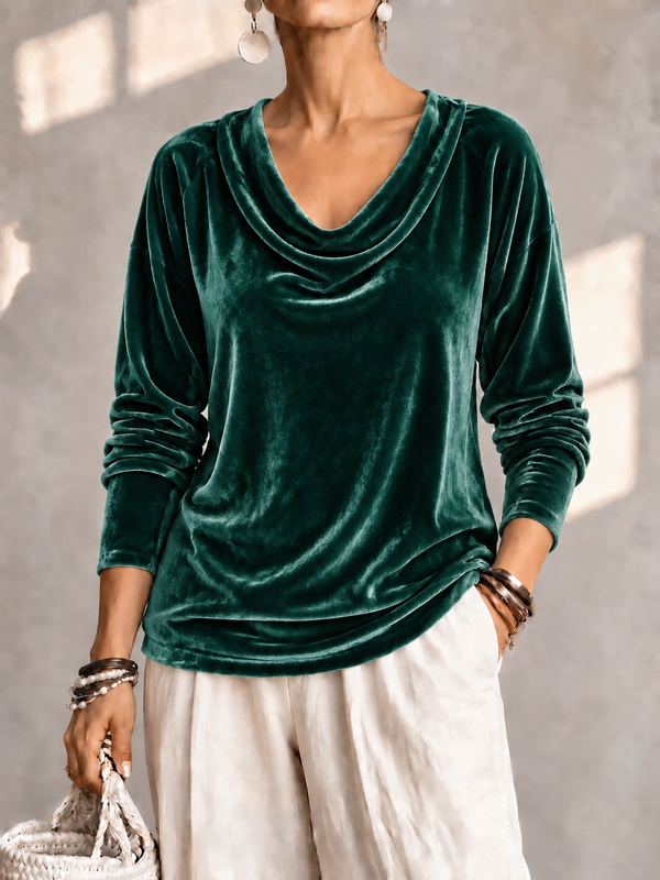 Elegant Velvet Cowl Neck Top