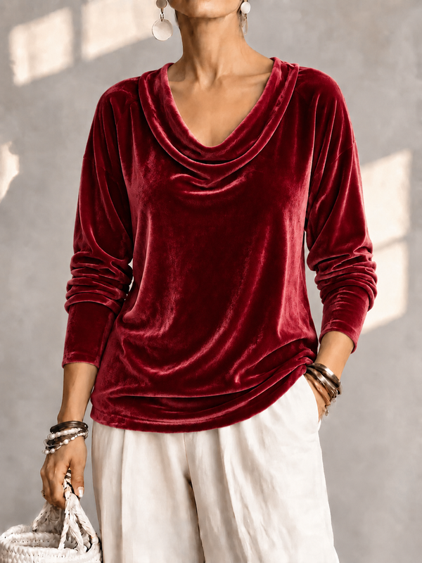 Elegant Velvet Cowl Neck Top