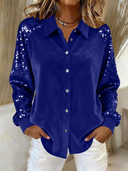 Elegant Velvet Long Sleeve Sequin Detail Top