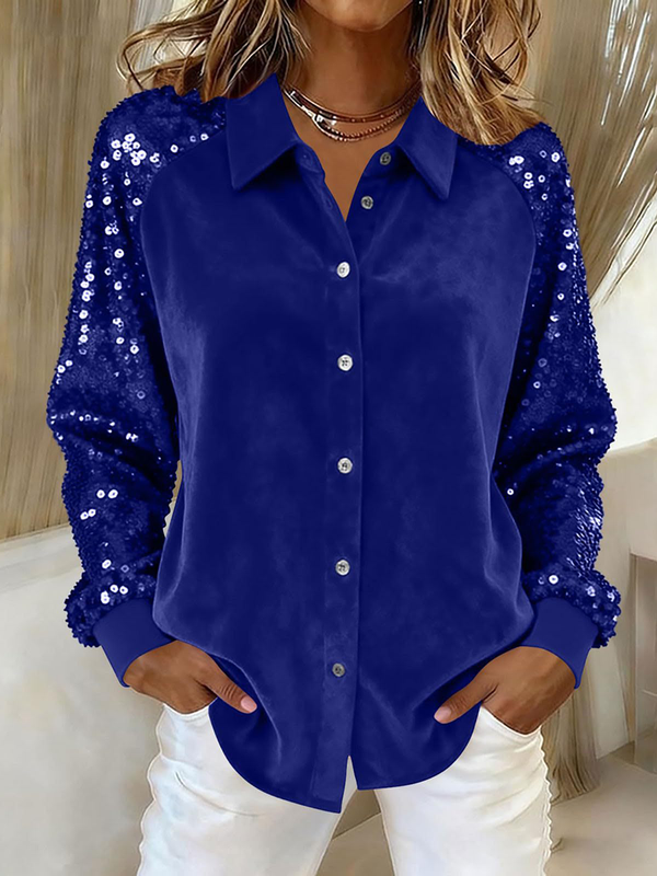Elegant Velvet Long Sleeve Sequin Detail Top
