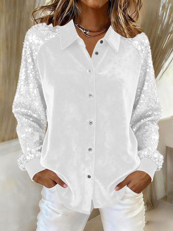 Elegant Velvet Long Sleeve Sequin Detail Top