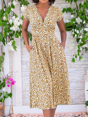 Everyday Elegance Boho V-Neck Midi Dress