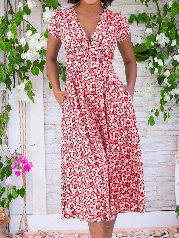 Everyday Elegance Boho V-Neck Midi Dress