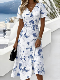 Everyday Style Print V-Neck Midi Dress
