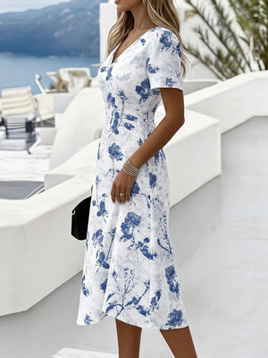 Everyday Style Print V-Neck Midi Dress