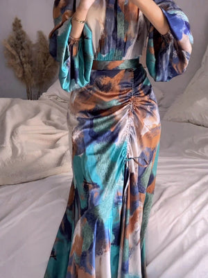 Exotic Lantern Sleeve Maxi Dress