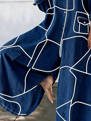 Eye-Catching Blue Line Pattern Jumpsuit